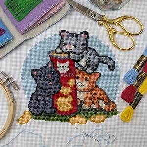 Snacky Cats Cross Stitch Pattern: Funny Cat Embroidery Design (PDF Pattern)