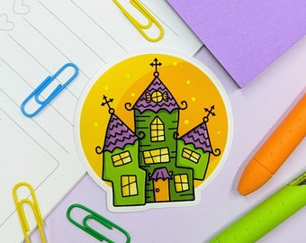 S1111 Crooked Old Haunted House Vinyl Sticker, Halloween Stickers, Sticker Lovers, Vinyl Stickers for laptops, water bottles, planners