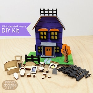 Mini Haunted House Dollhouse Kit, Miniature Toy Dollhouse Kit, DIY Haunted House, Tiny Wood House Kit, Miniature Wood House Kit image 1