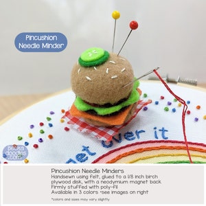 Hamburger Pincushion Magnetic Needle Minders - for Cross Stitch - Embroidery - Hand Sewing