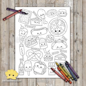 PRINTABLE Junk Food Coloring Page, Digital Download, Hand-Drawn Coloring Sheet, Food Coloring Page, Kids Coloring Page, Adult Coloring