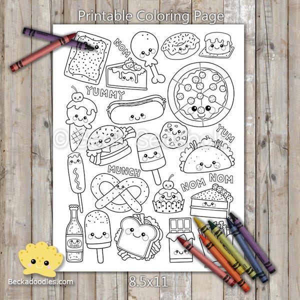 PRINTABLE Junk Food Coloring Page, Digital Download, Hand-Drawn Coloring Sheet, Food Coloring Page, Kids Coloring Page, Adult Coloring