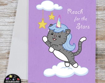 Cute Unicorn Cat Note Card - Kawaii Greeting Card