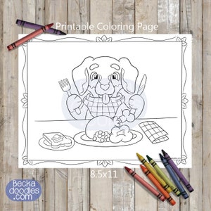 Hungry Pup Thanksgiving Coloring Page: Hand-Drawn Kids Activity (Digital Download)