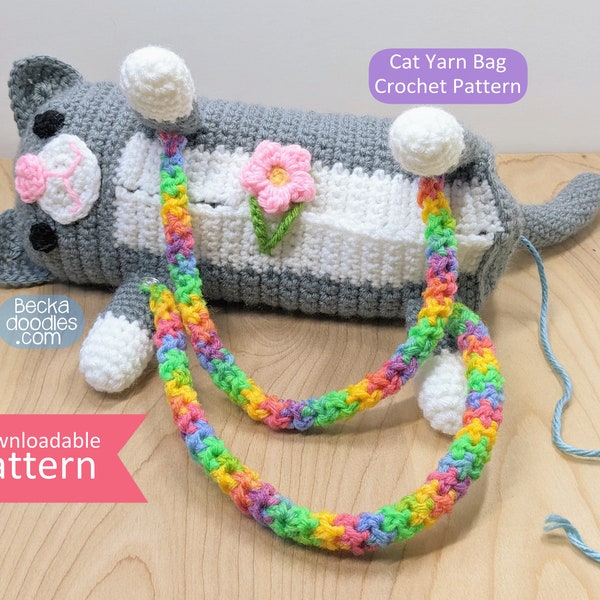 DIY Crochet Cat Yarn Bag Patrón PDF - DIY Yarn Craft Pattern - Patrón de costura - Patrón de costura a mano - Patrón de ganchillo para amantes de los gatos