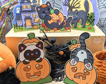 Halloween Standee Decorations featuring cats, pumpkins, haunted house Spooky cute Halloween decoration