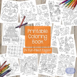 Printable Spooky Cute Halloween Coloring Book, Print and Color Digital