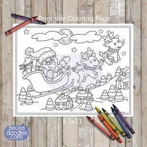 Página para colorear de un paseo en trineo de Papá Noel: imprimible navideño (descarga digital)