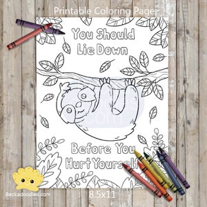 Sloth Coloring Page: Funny Hand-Drawn Design (Digital Download)