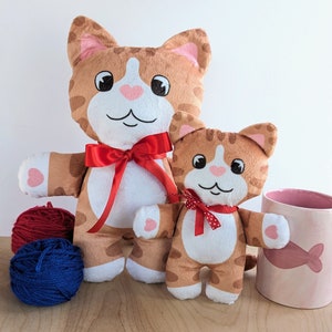 Ginger Cat Plushie, handmade minky fabric, super soft, cuddly stuffed cat toy, vintage vibe