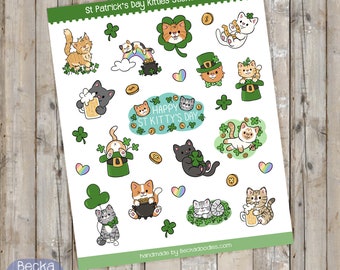 SS1035 St Patrick's Day Kitties Sticker Sheet, Planner Stickers, Calendar Stickers, Cat Stickers, Irish Stickers, Holiday Stickers