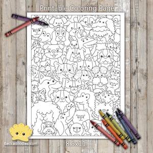 PRINTABLE Cute Puppy Dogs Coloring Page, Digital Download, Hand-Drawn Coloring Sheet, Dog Coloring Page, Kids Coloring Page, Adult Coloring