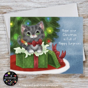 Carte de note de chaton cadeau de Noël - Carte de vœux - Carte de note vierge - Carte de Noël