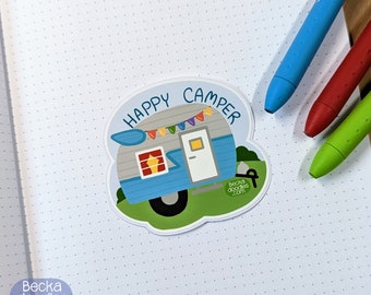 Happy Camper Vinyl Sticker, Planner Sticker, Sticker Lovers, Vinyl Sticker, Summer Sticker, Vacation Sticker, Camping Stickers