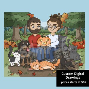 Digital Listing OOAK Digital Drawings - Custom Drawn Pet Portraits - Cartoon Family Portraits - One-of-a-kind Portraits