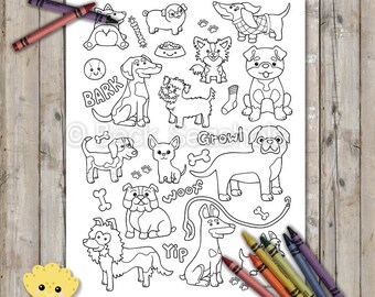 PRINTABLE Playful Pups Coloring Page, Digital Download, Hand-Drawn Coloring Sheet, Dog Coloring Page, Kids Coloring Page