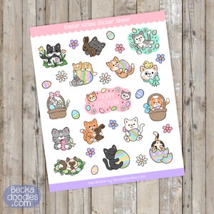 Feuille d'autocollants chatons de Pâques, Stickers agenda, Stickers calendrier, Stickers chat, Stickers Pâques, Chats mignons, Stickers vacances