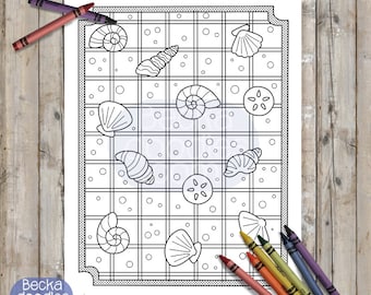 PRINTABLE Seashells Coloring Page, Digital Download, Hand-Drawn Coloring Sheet, Shells Coloring Page, Kids Coloring Page, Adult Coloring