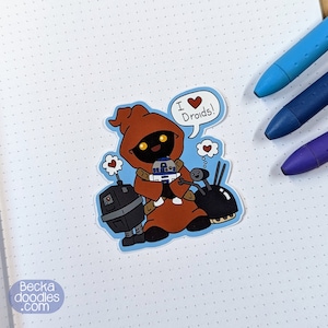 I Love Droids Vinyl Sticker: Cartoon Robot Decal