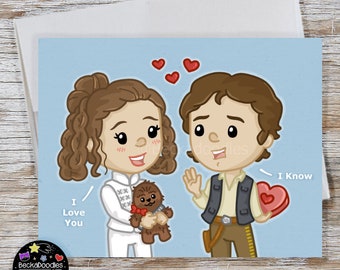 Leia and Han Geeky Love Greeting Card - Note Card - Greeting Card - Valentine Card