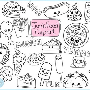 CLIP ART - Junk Food Doodles Clip Art - Digital Stamps - Icons - Download PNG - Cute Food Doodles - Embroidery