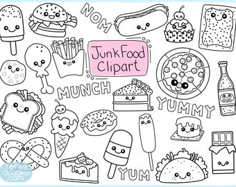 CLIP ART - Junk Food Doodles Clip Art - Digital Stamps - Icons - Download PNG - Cute Food Doodles - Embroidery