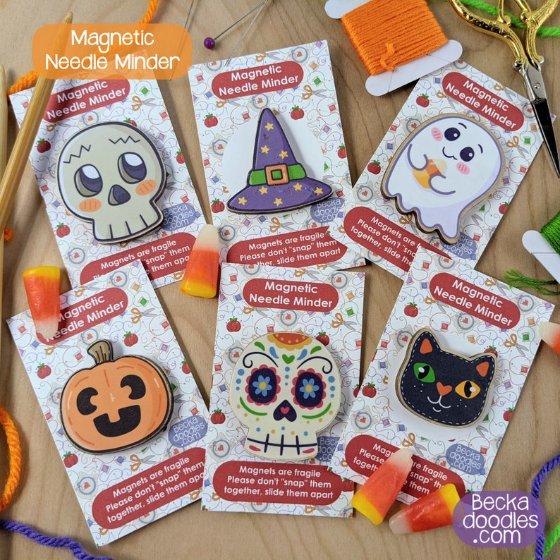 Halloween Magnetic Wooden Needle Minders Magnetic Needle Minder for Cross Stitch Embroidery Hand Sewing image 1