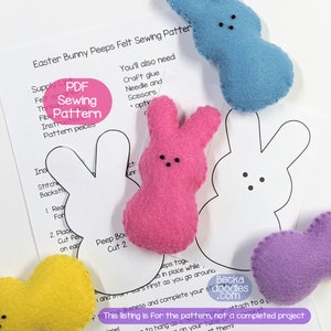 DIY Easter Bunny Peeps Felt Ornament PDF Pattern - Easter Felt Craft Pattern - Sewing Pattern - Hand Sewing Pattern