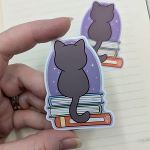 Black Cat Reading Books Vinyl Sticker - Star Gazing Decal