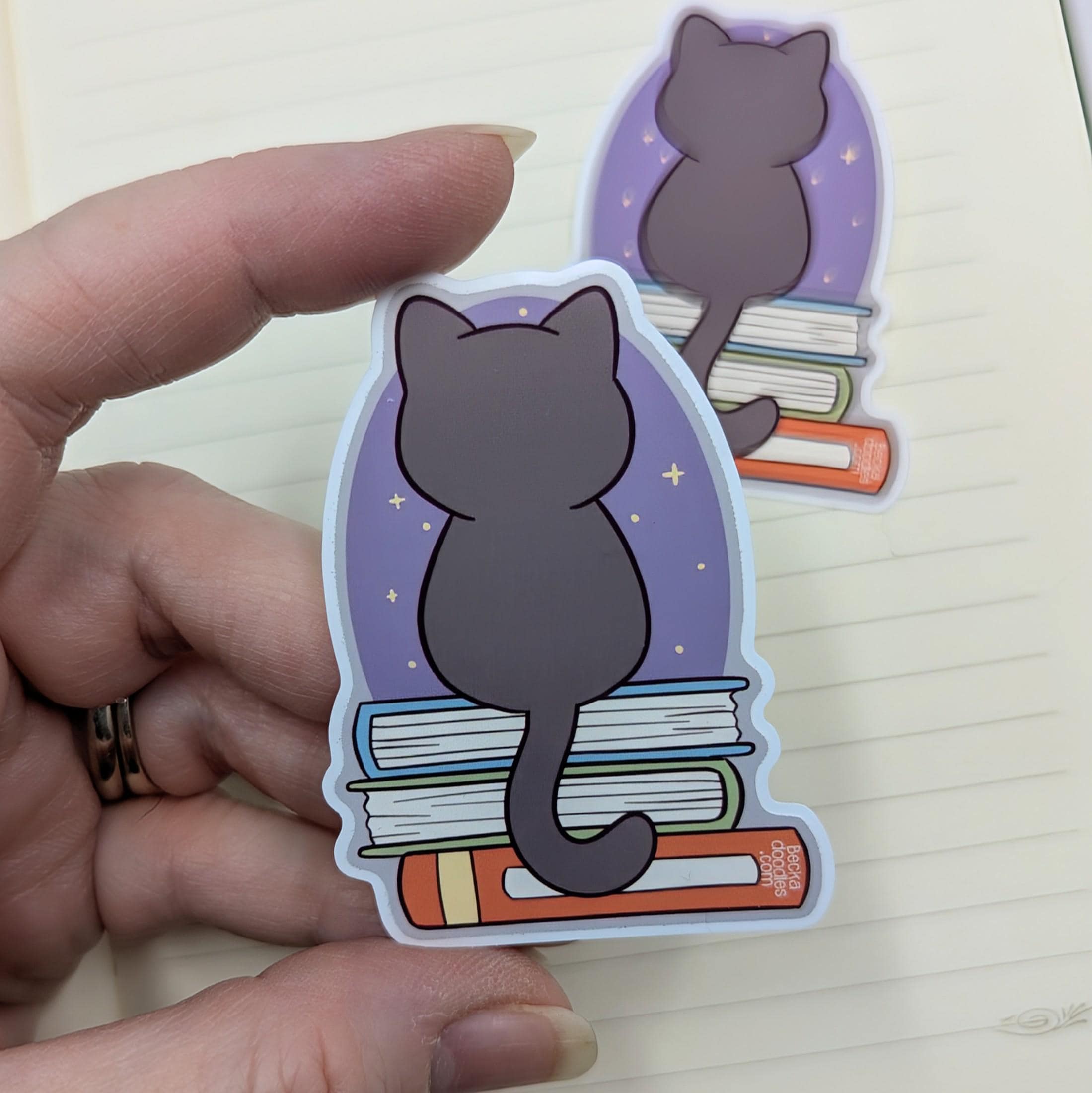 Black Cat Reading Books Vinyl Sticker - Star Gazing Decal