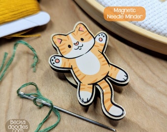 Chonky Ginger Cat Magnetic Wooden Needle Minder for Cross Stitch, Embroidery, Hand Sewing, Cat Lovers Gift, Sewing Gift