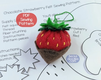 DIY Chocolate Strawberry Felt Ornament: Hand Sewing Pattern (PDF)