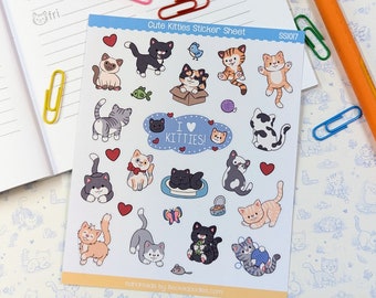 SS1017 Cute Kitties Sticker Sheet, Planner Stickers, Calendar Stickers, Cat Stickers, Cat Lover Stickers, Kitten Stickers, Gift Stickers