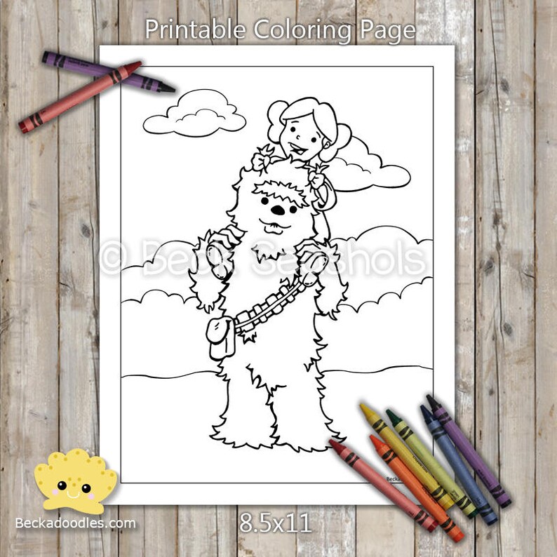 Download Princess Leia and Chewbacca Printable Coloring Page | Etsy