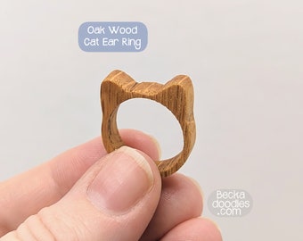 Oak Cat Ear Ring, Cat Ring, Cute Cat Ear Jewelry, Cute Ring, Wooden Ring, Wood Jewelry, Wood Ring, Gifts for Her, Cat Lovers Ring, Cat Ears