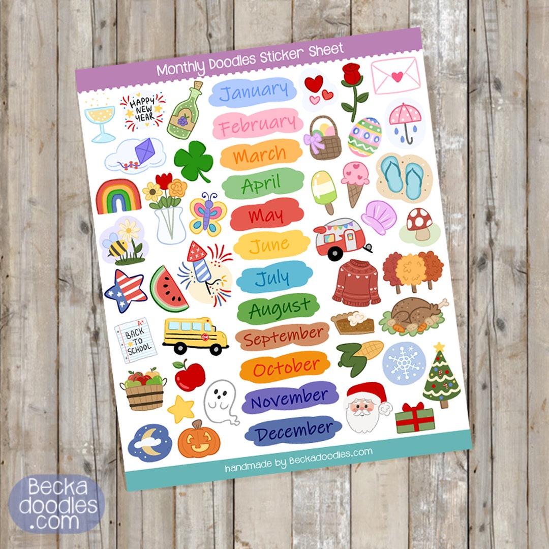 Monthly Holiday Calendar Stickers Planner Sticker Sheets - Etsy