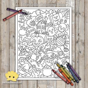 PRINTABLE Halloween Doodles Coloring Page, Hand-Drawn Coloring Sheet, Holiday Coloring Page, Kids Coloring Page, Adult Coloring