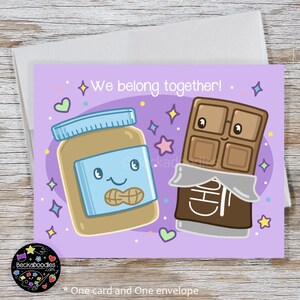 Carte de notes de la Saint-Valentin au beurre d’arachide et au chocolat - Carte de vœux de dessin animé de Kawaii Foods