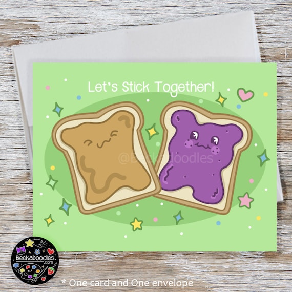 Peanut Butter And Jelly Valentines Day Note Card Kawaii Etsy