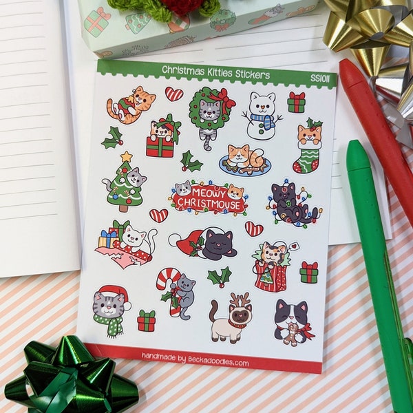 SS1011 Christmas Kitties Stickers - Holiday Stickers - Planner Sticker Sheets