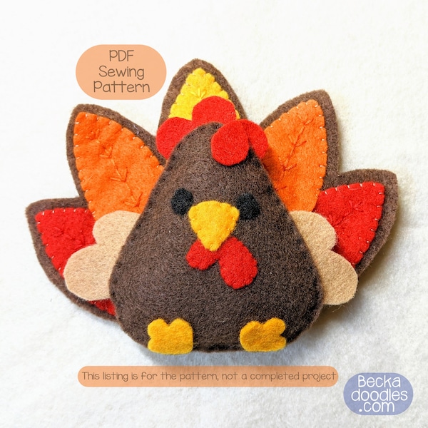 DIY Chubby Turkey Felt Ornament PDF Pattern - Thanksgiving Felt Craft Pattern