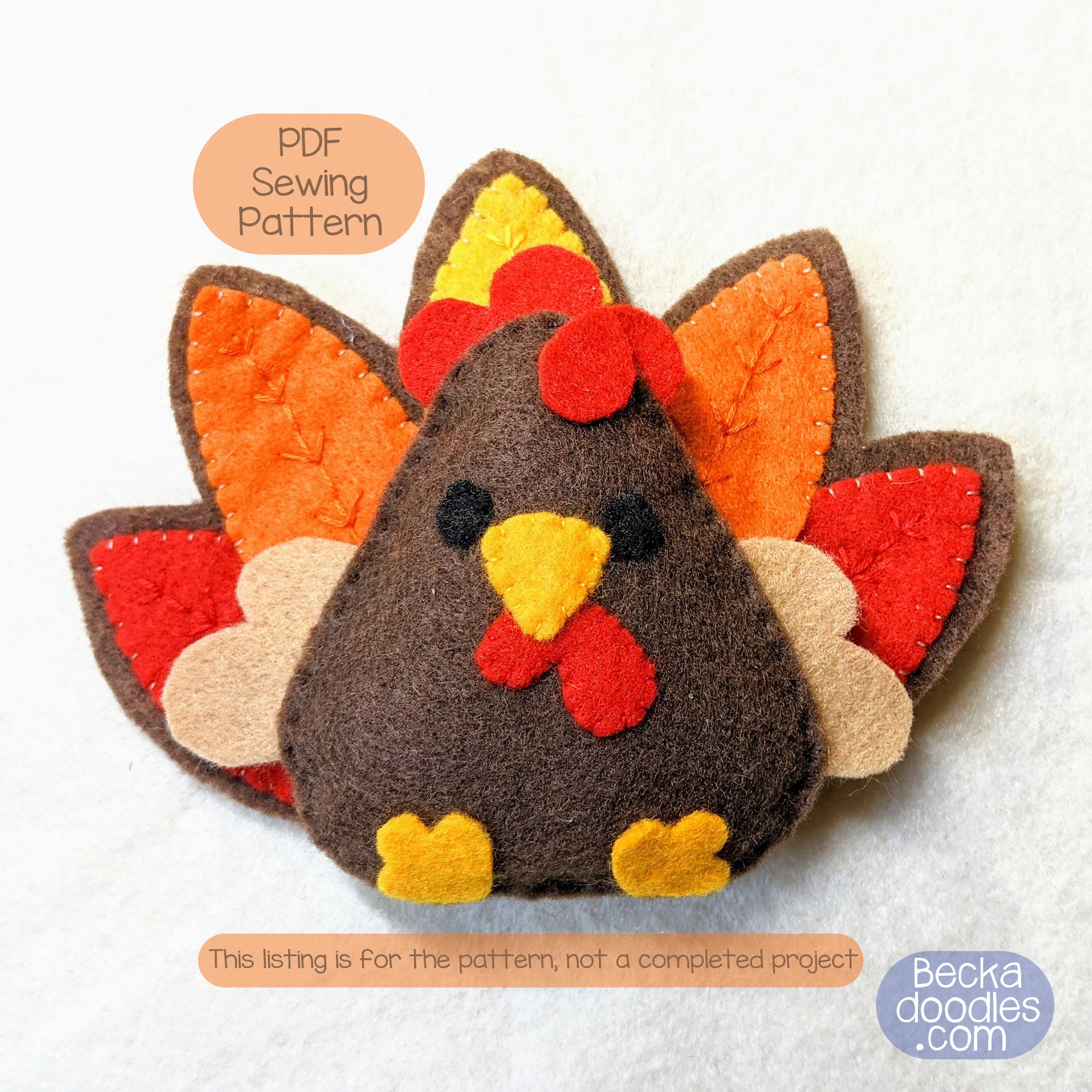 DIY Chubby Turkey Felt Ornament Sewing Pattern (PDF Pattern)