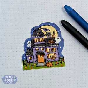 S1073 Spooky Cute Haunted House Vinyl Sticker, Planner Sticker, Sticker Lovers, Vinyl Sticker, Halloween Sticker