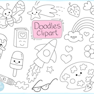 CLIP ART - Doodles Clip Art - Digitale Stempel - Icons - Download PNG - Süße Doodles