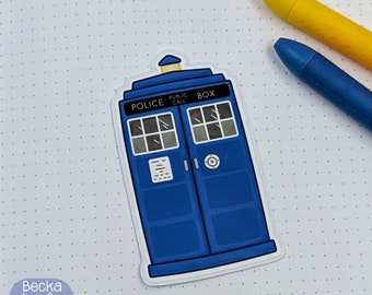 S1084 Tardis Vinyl Sticker, Doctor Who Inspired Sticker, Planner Sticker, Sticker Lovers, Vinyl Sticker