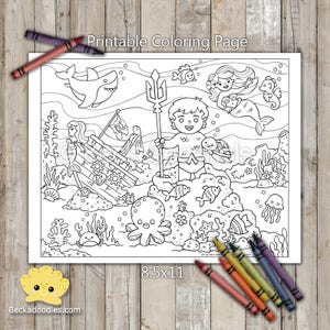 IMPRIMÍVEL Página para colorir do herói do oceano sob o mar, folha para colorir desenhada à mão, página para colorir do oceano, página para colorir infantil, colorir para adultos