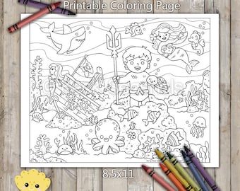 PRINTABLE Ocean Hero Under The Sea Coloring Page, Hand-Drawn Coloring Sheet, Ocean Coloring Page, Kids Coloring Page, Adult Coloring