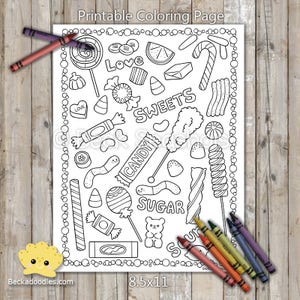 Página para colorear de dulces: Diseño de caramelos dibujado a mano (Descarga digital)