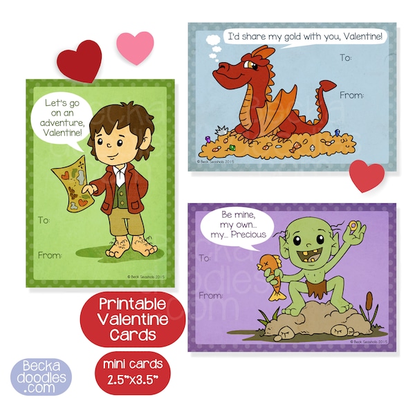 PRINTABLE The Hobbit Inspired Mini Valentine's Day Card Packs - Mini Cards - Valentine Cards - 2.5x3.5 inch cards