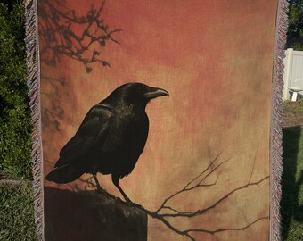Raven Woven Blanket, Witchy Tapestry, Witchy Woven Blanket, Gothic Woven Blanket, Witchcore Blanket, Witchy Raven Blanket, Fun Woven Blanket